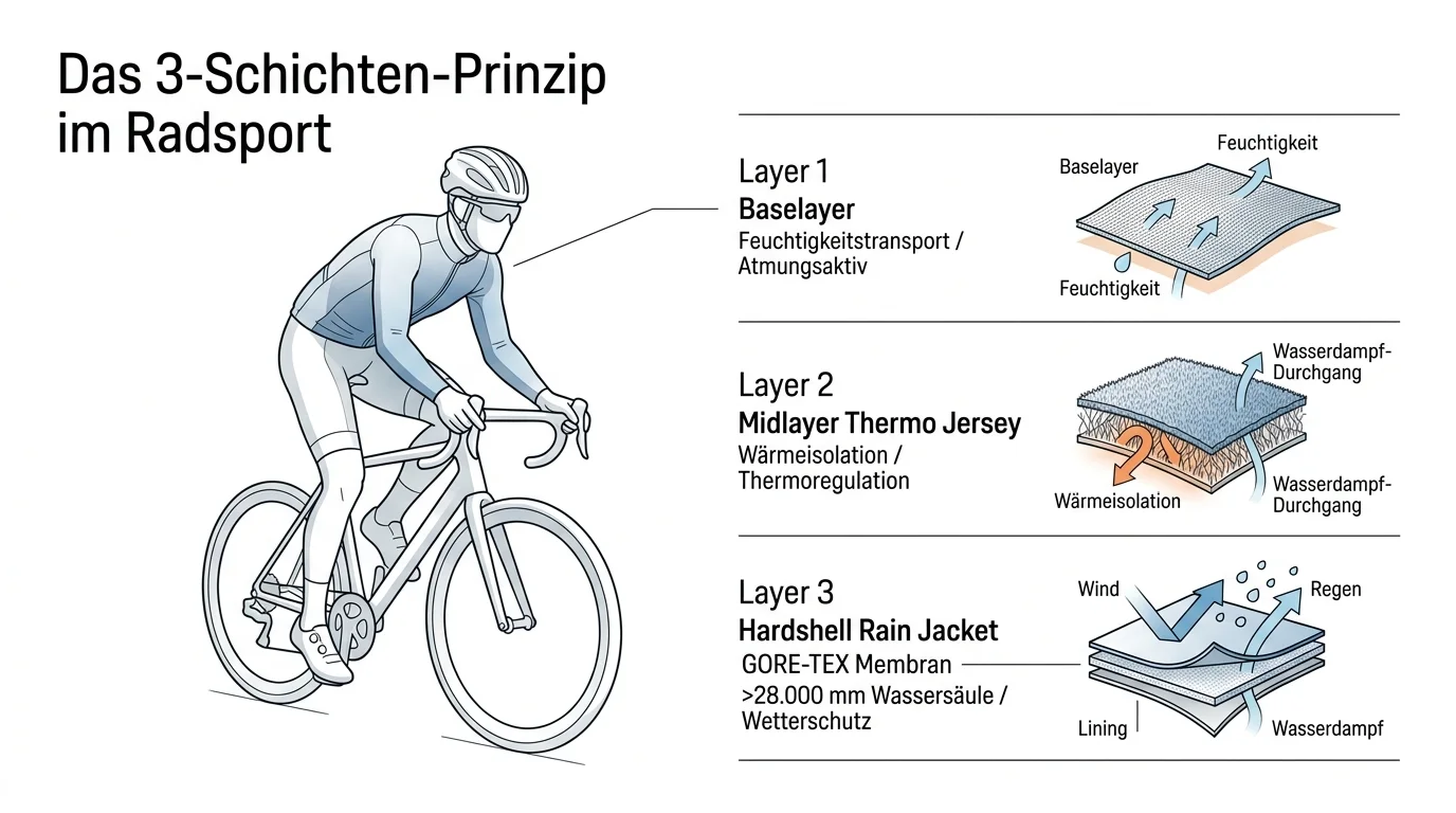 Infografik zum GOREWEAR 3-Schichten-System im Radsport